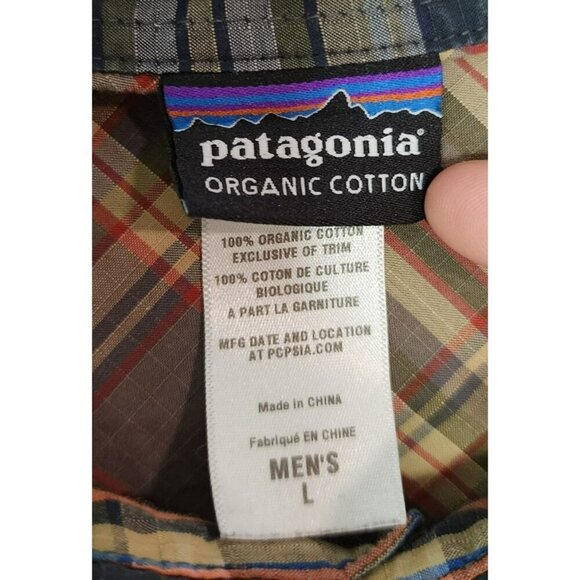 Patagonia Organic Cotton Shirt Mens Large Multi Color Plaid Hiking Outdoor - Picture 3 of 6